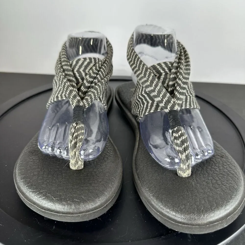 Sanuk Womens Yoga Sling Back Sandals Black Light Gray Soft Fabric Strap Size 10